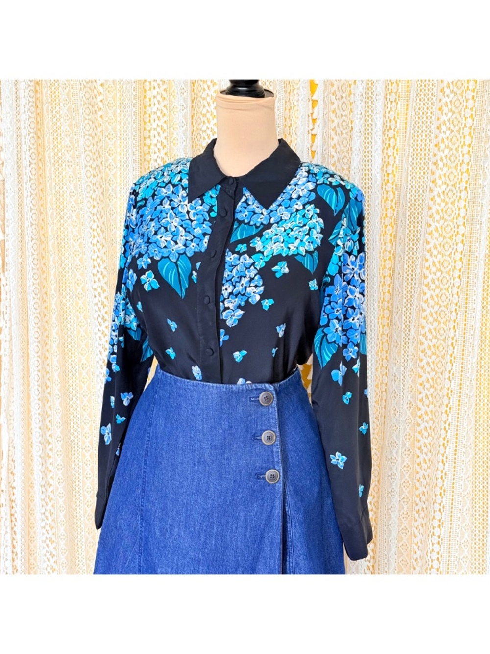 VTG 90s Bob Mackie 100% Silk Beaded Art Floral Blouse Whimsigoth Dark Fairy Sz M